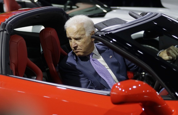  Vice President Joe Biden tries out a Corvette Stingray earlier this year during an appearance to promote the administration's rescue of the auto industry. (Carlos Osorio/AP) 